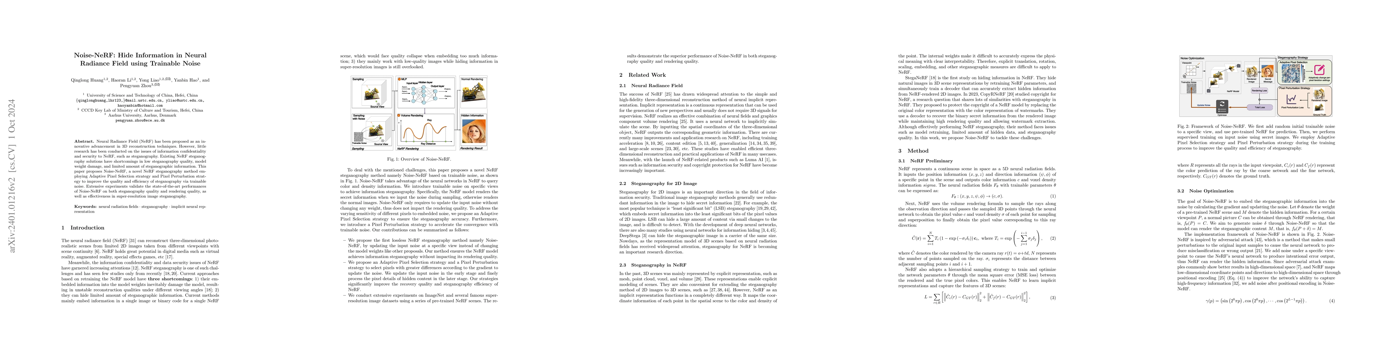 Thumbnail for Noise-NeRF: Hide Information in Neural Radiance Fields using Trainable
  Noise