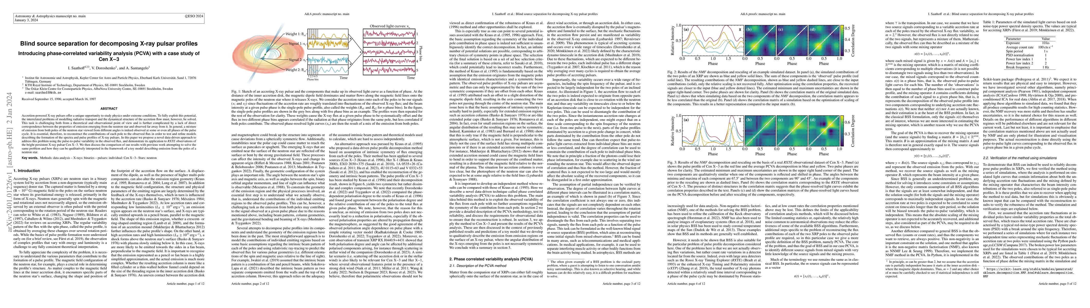 Thumbnail for Blind source separation for decomposing X-ray pulsar profiles.
  Introducing phase-correlated variability analysis (PCVA) with a case study of
  Cen X-3