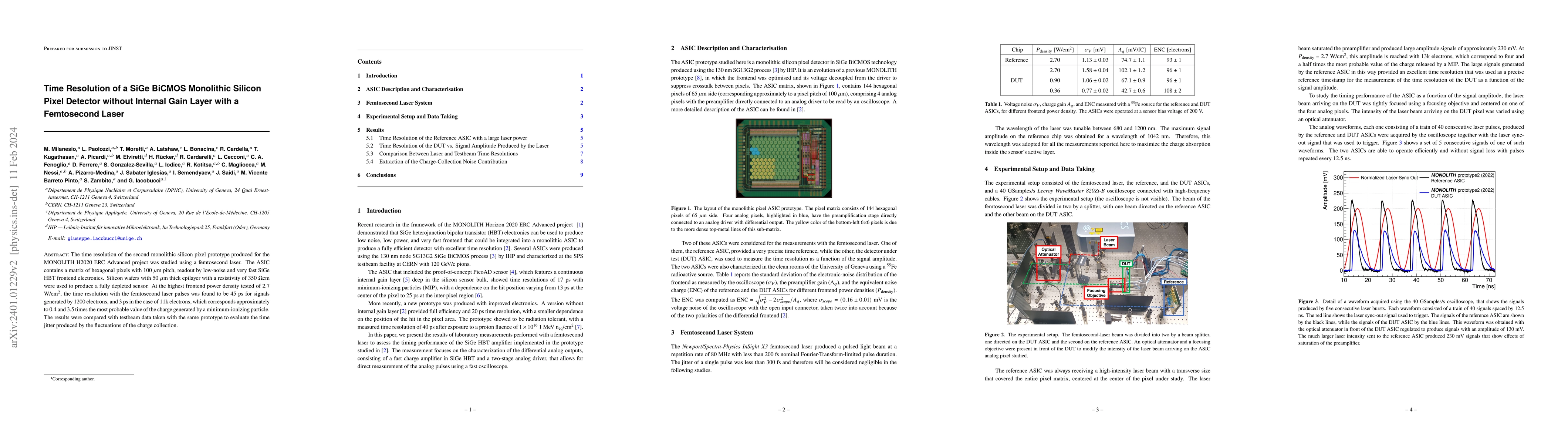 Thumbnail for Time Resolution of a SiGe BiCMOS Monolithic Silicon Pixel Detector
  without Internal Gain Layer with a Femtosecond Laser
