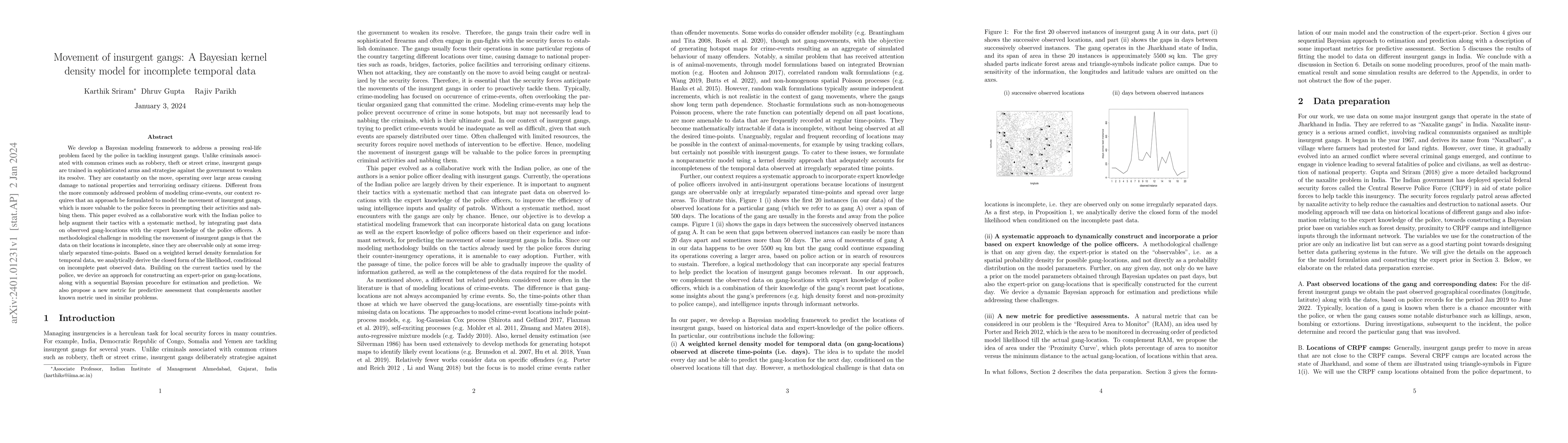 Thumbnail for Movement of insurgent gangs: A Bayesian kernel density model for
  incomplete temporal data