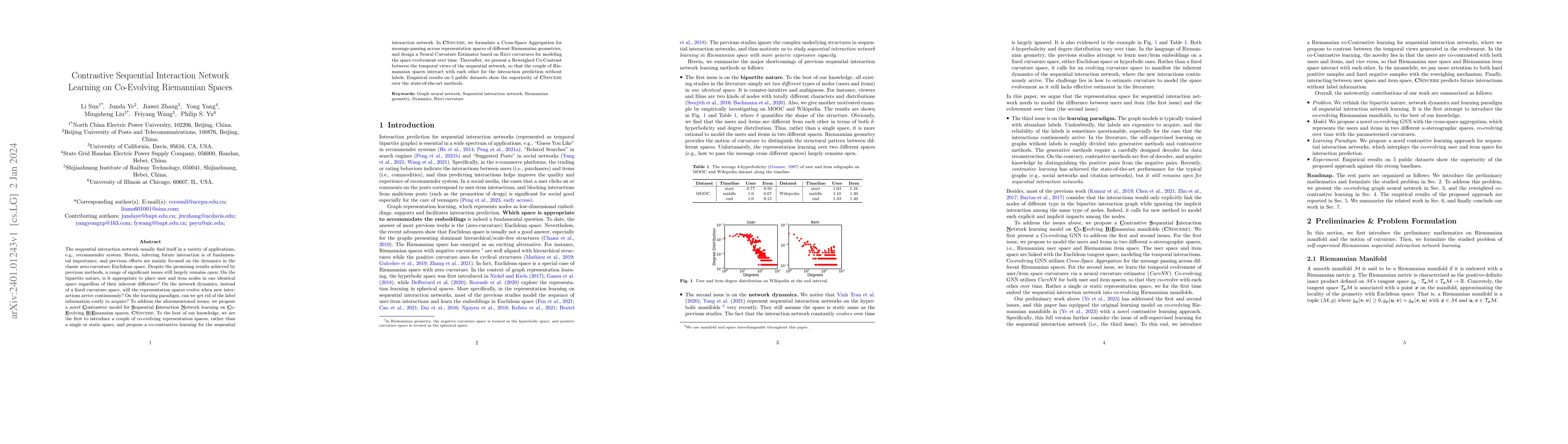 Thumbnail for Contrastive Sequential Interaction Network Learning on Co-Evolving
  Riemannian Spaces