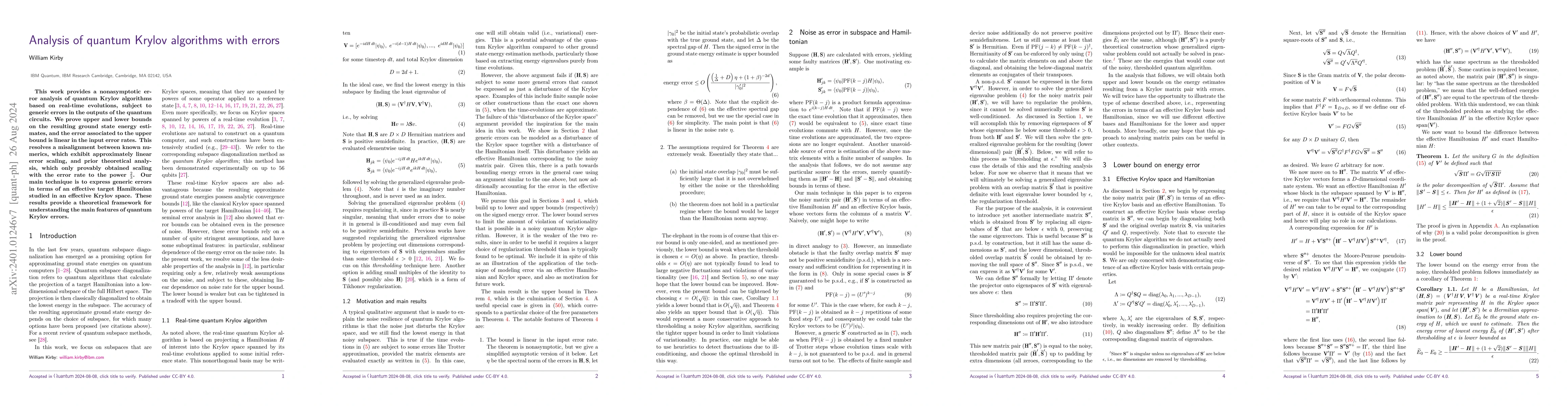 Thumbnail for Analysis of quantum Krylov algorithms with errors