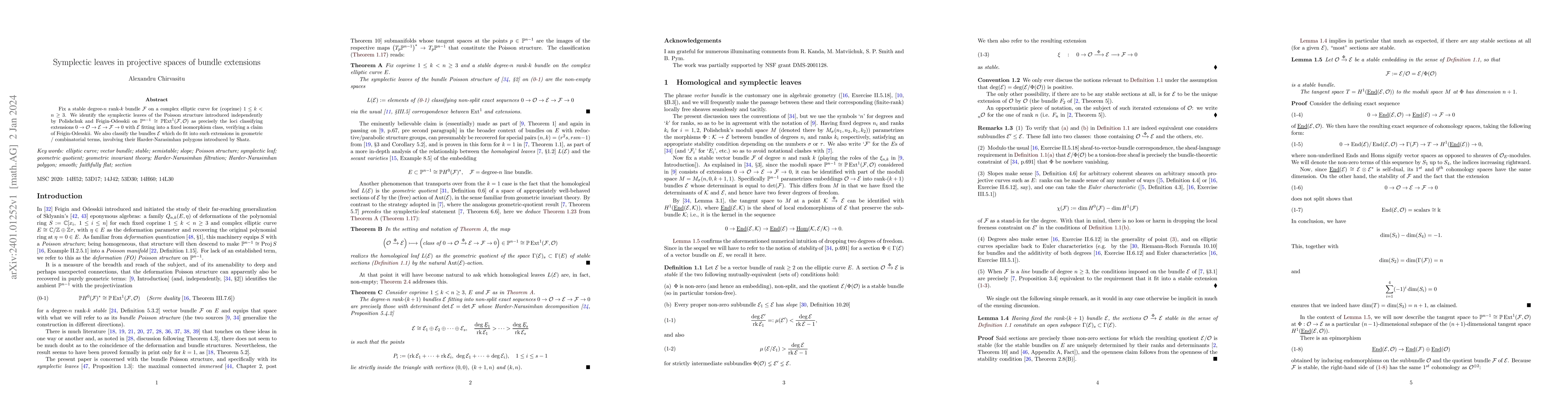 Thumbnail for Symplectic leaves in projective spaces of bundle extensions