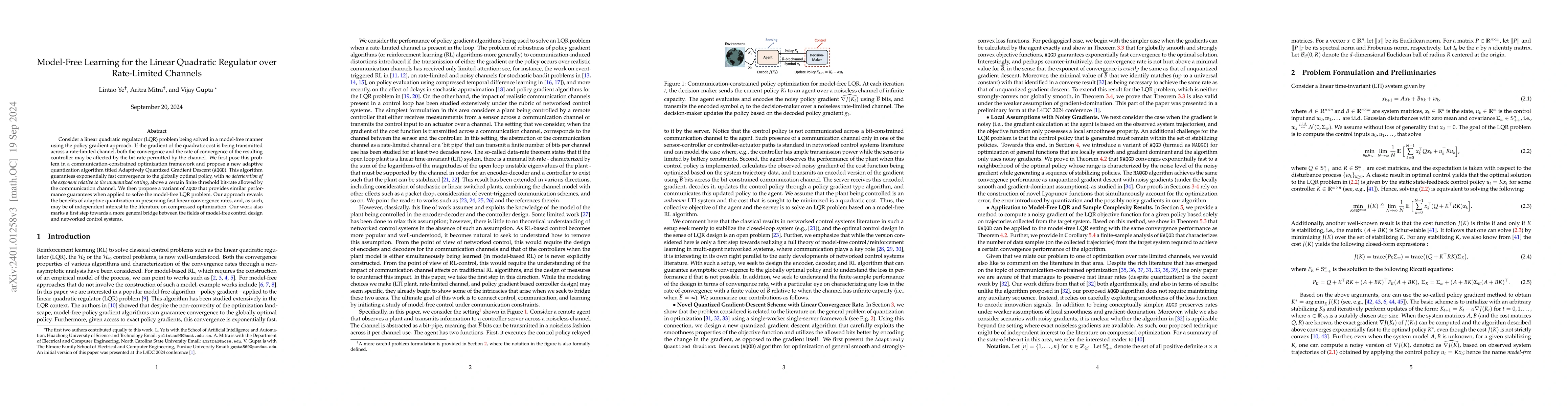 Thumbnail for Towards Model-Free LQR Control over Rate-Limited Channels