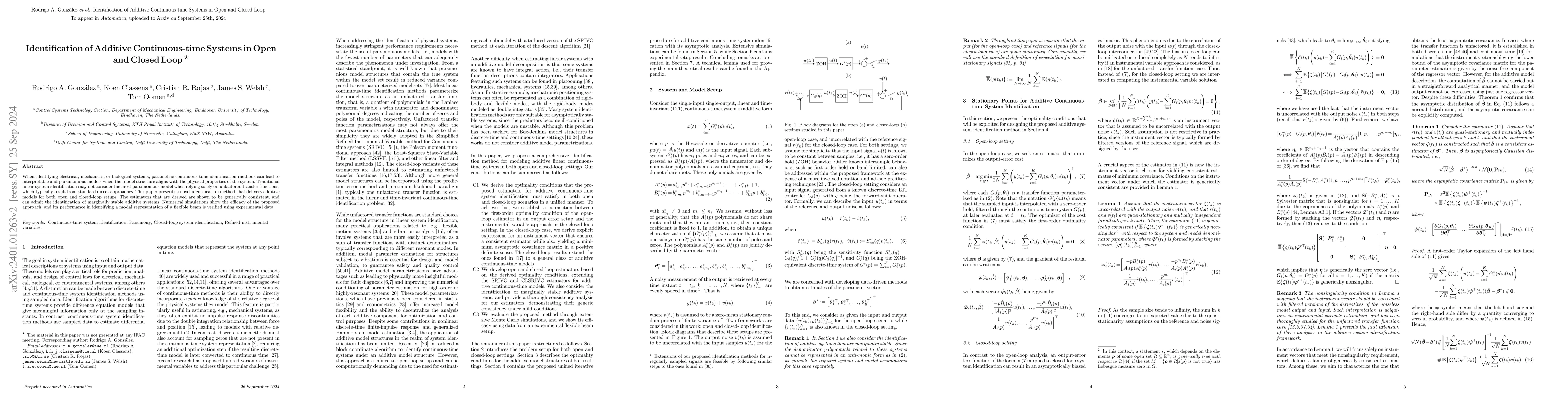 Thumbnail for Identification of Additive Continuous-time Systems in Open and
  Closed-loop