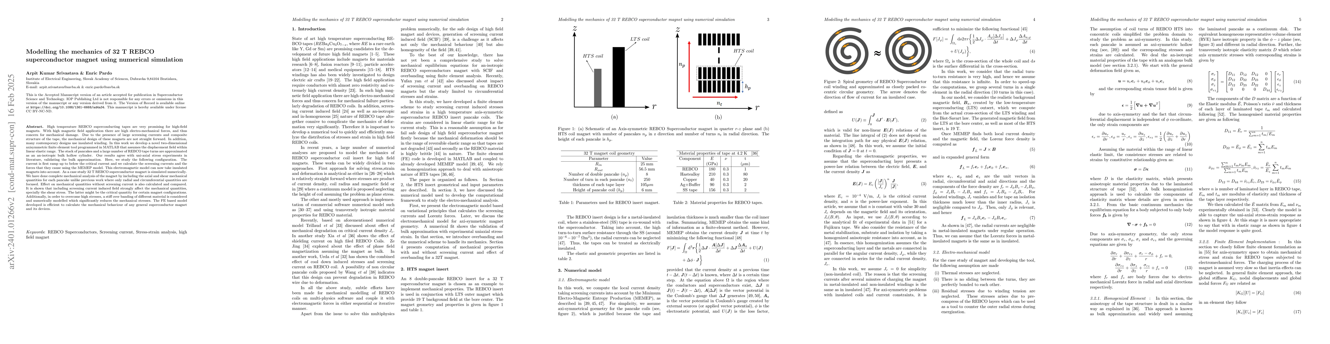 Thumbnail for Modelling the mechanics of 32 T REBCO superconductor magnet using
  numerical simulation