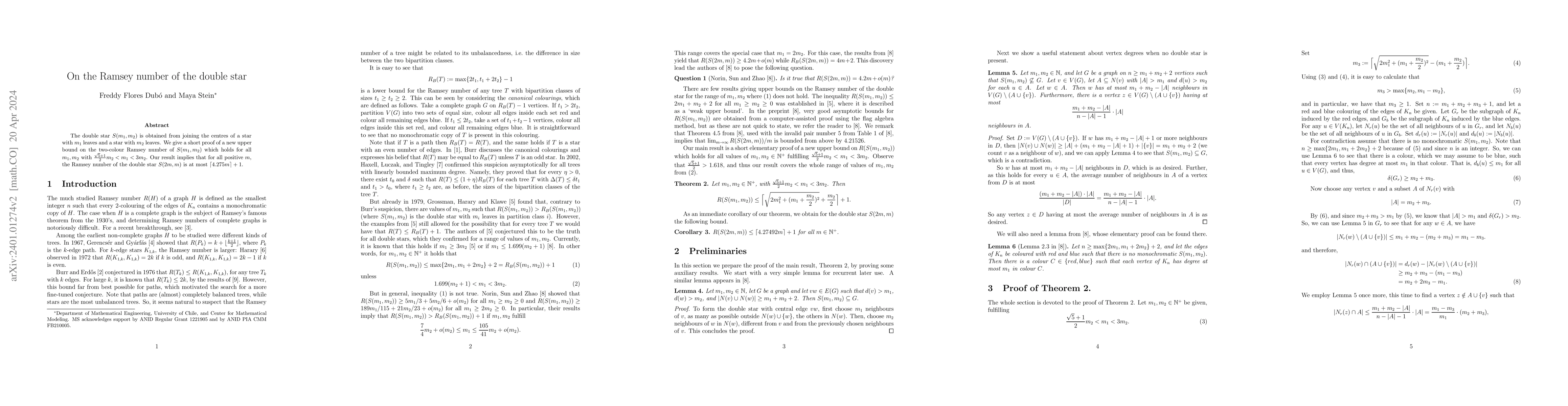 Thumbnail for On the Ramsey number of the double star