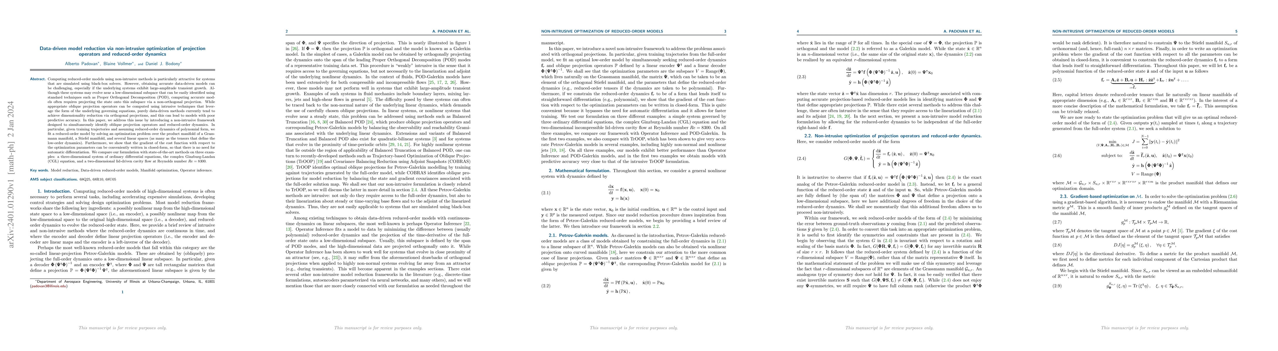 Thumbnail for Data-driven model reduction via non-intrusive optimization of projection
  operators and reduced-order dynamics