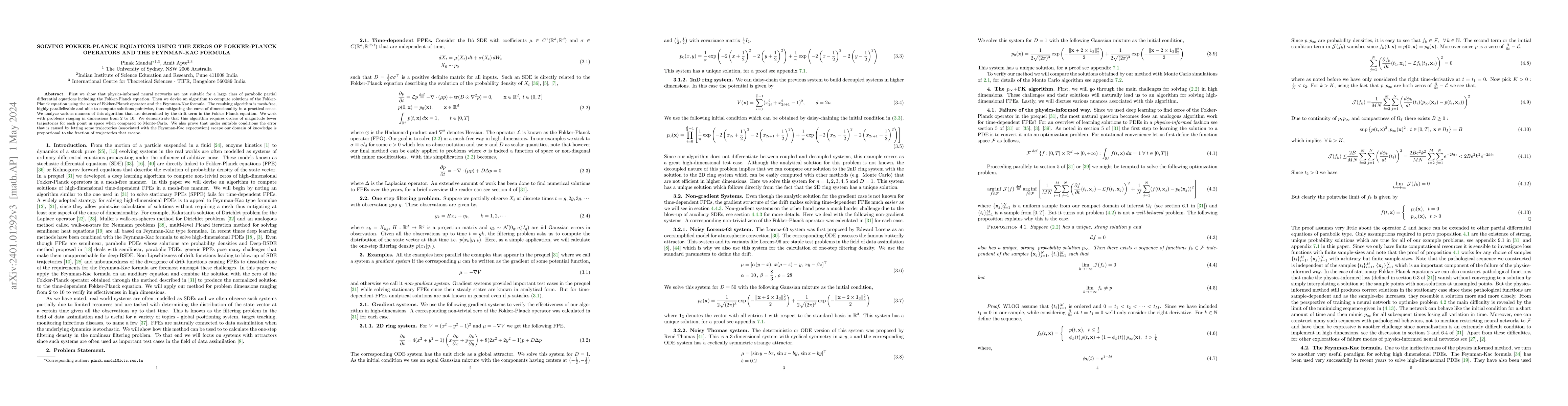 Thumbnail for Solving Fokker-Planck equations using the zeros of Fokker-Planck
  operators and the Feynman-Kac formula
