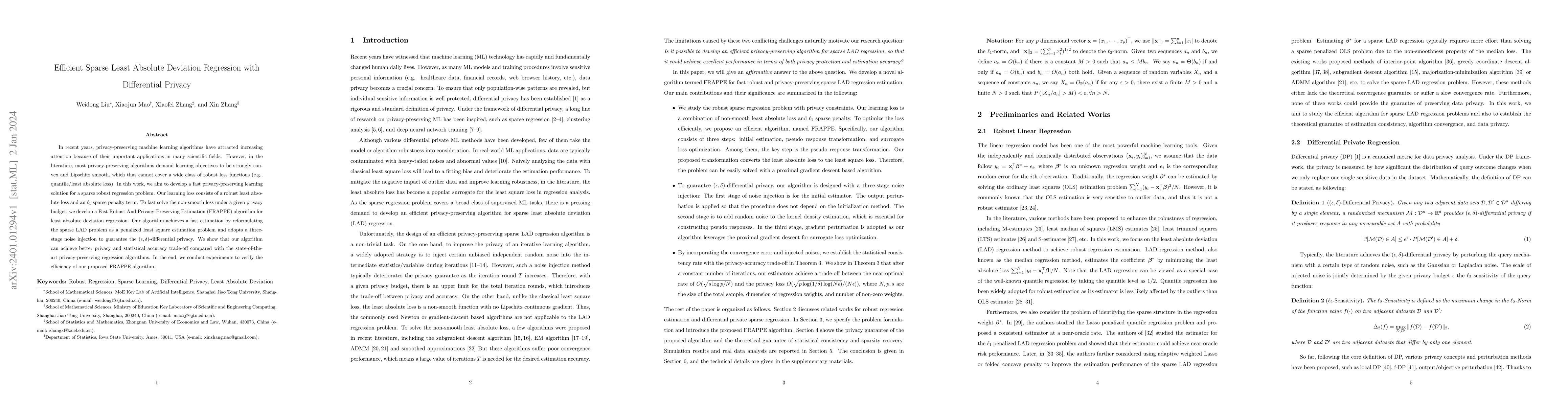 Thumbnail for Efficient Sparse Least Absolute Deviation Regression with Differential
  Privacy