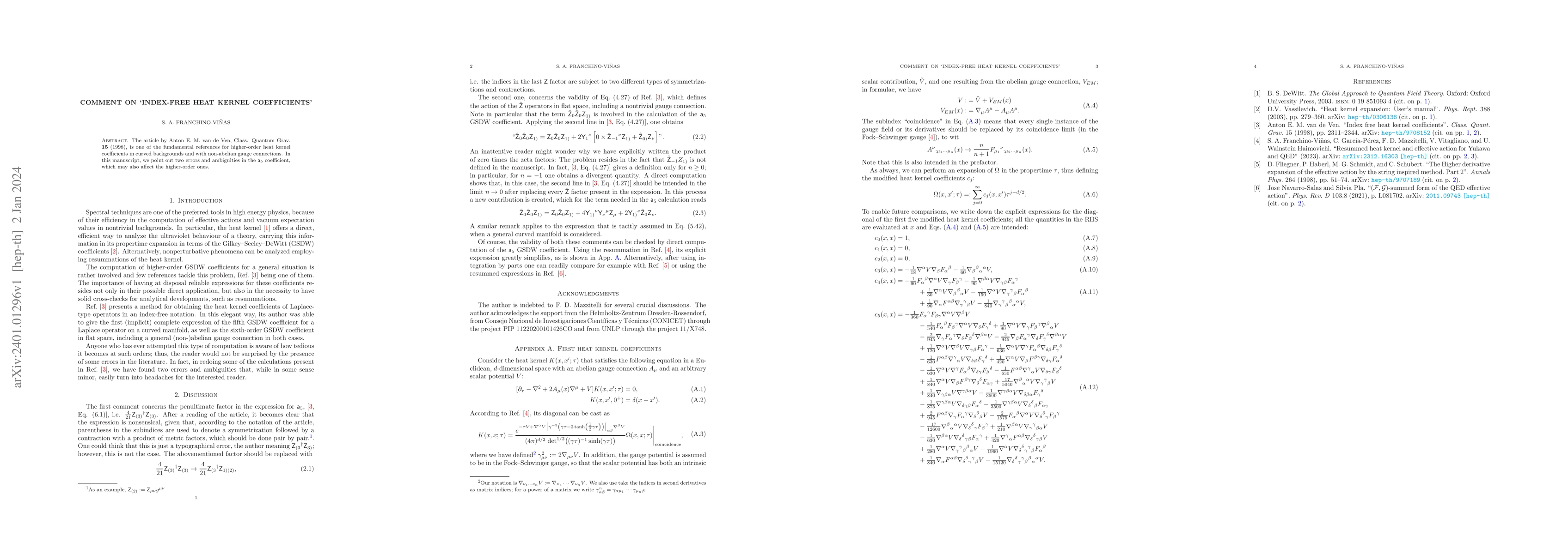 Thumbnail for Comment on `Index-free Heat Kernel Coefficients'