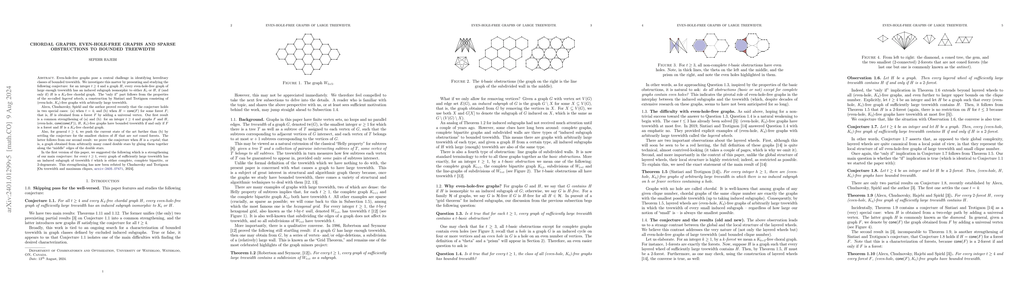 Thumbnail for Chordal graphs, even-hole-free graphs and sparse obstructions to bounded
  treewidth