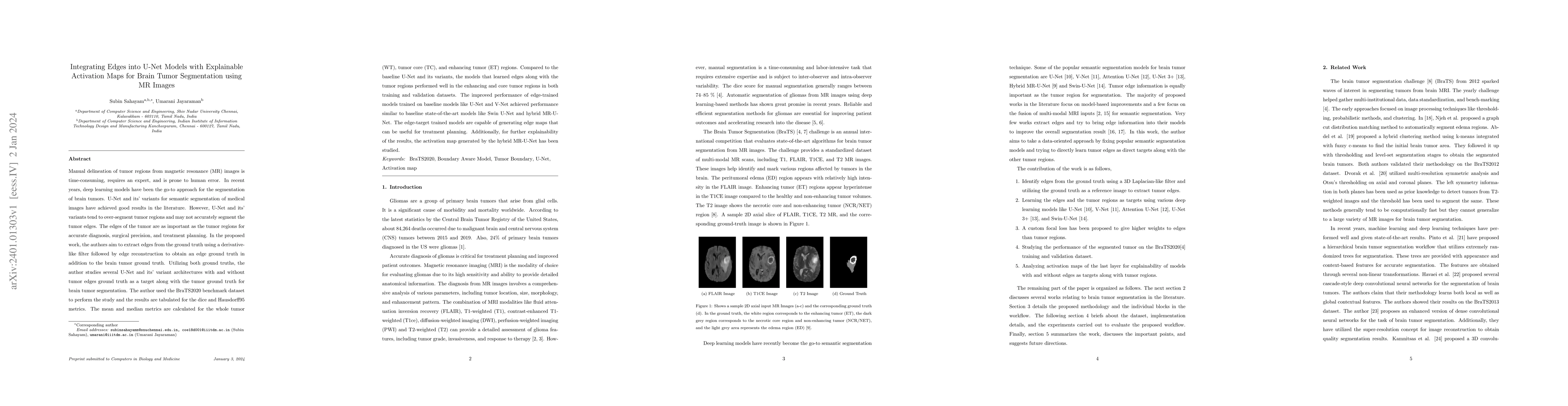 Thumbnail for Integrating Edges into U-Net Models with Explainable Activation Maps for
  Brain Tumor Segmentation using MR Images
