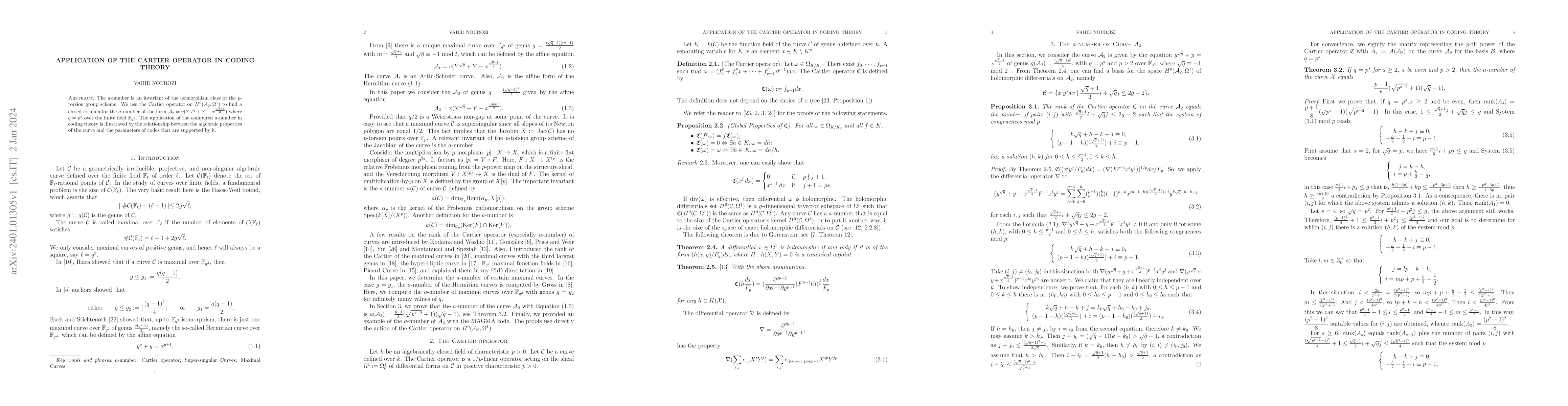 Thumbnail for Application of the Cartier Operator in Coding Theory