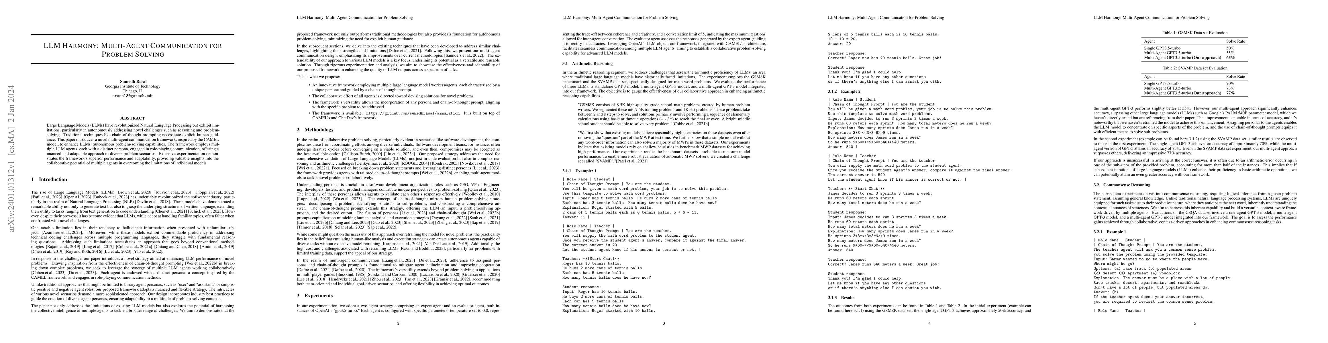 Thumbnail for LLM Harmony: Multi-Agent Communication for Problem Solving