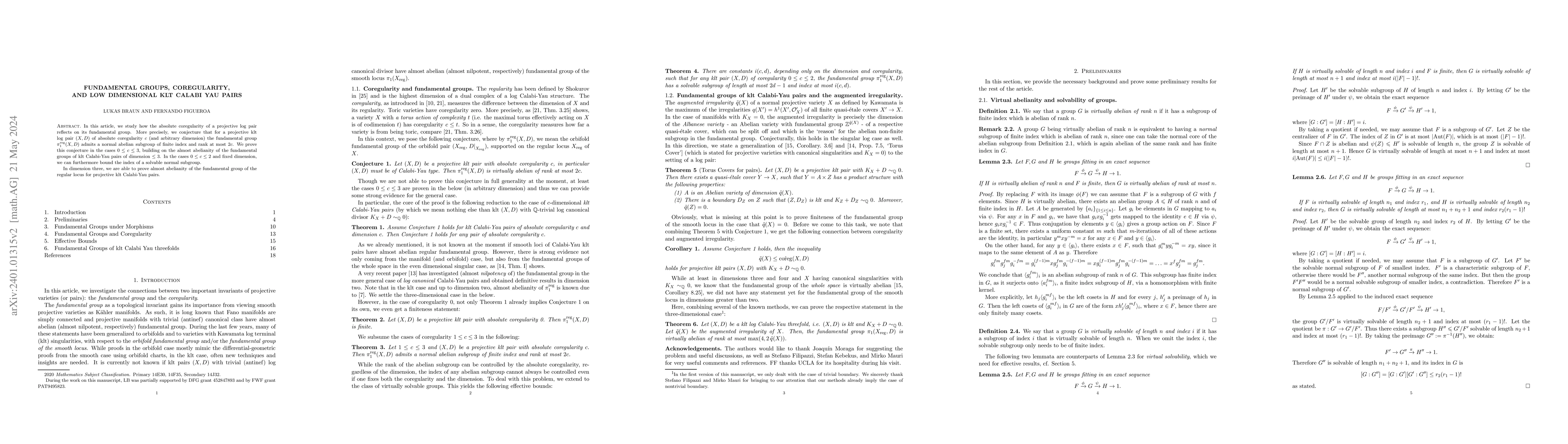 Thumbnail for Fundamental groups, coregularity, and low dimensional klt Calabi-Yau
  pairs