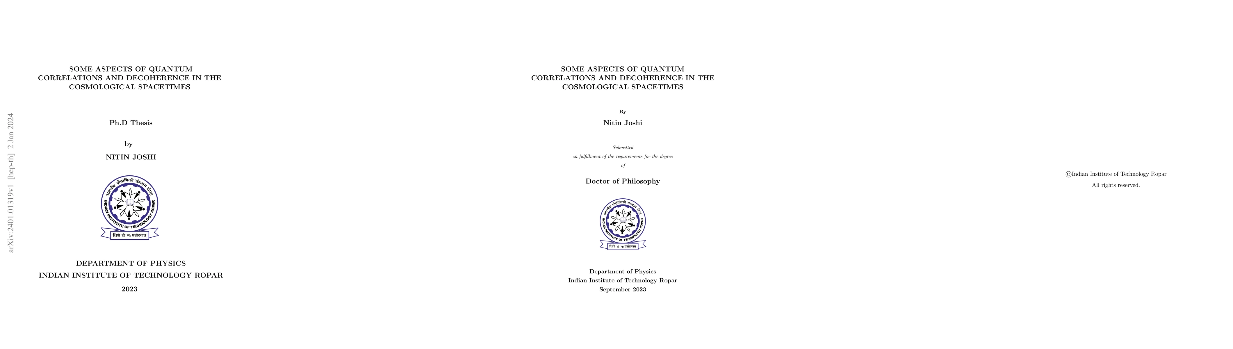 Thumbnail for Some aspects of quantum correlations and decoherence in the cosmological
  spacetimes
