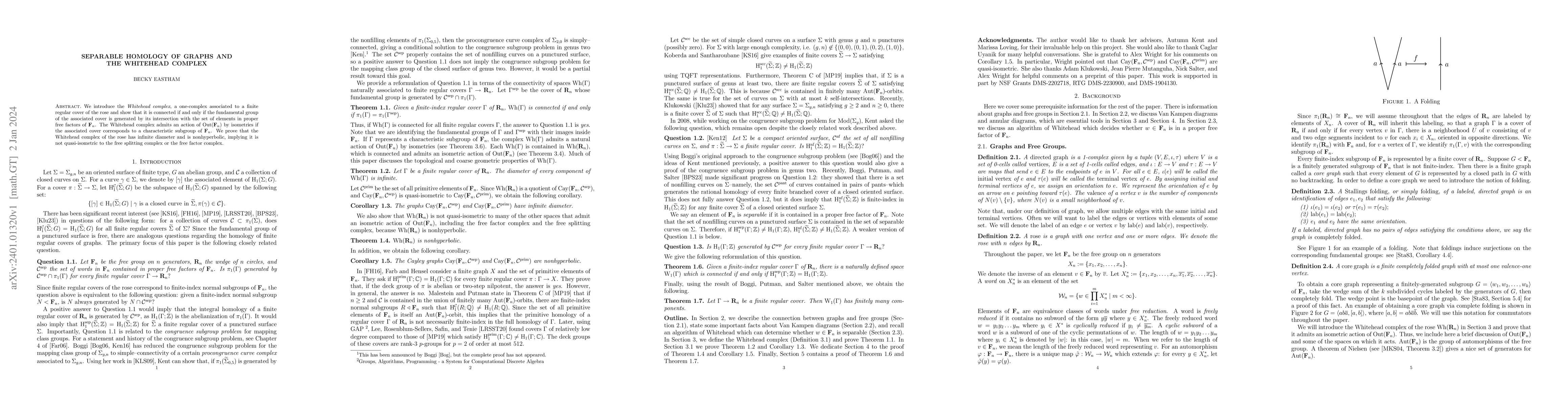 Thumbnail for Separable homology of graphs and the Whitehead complex