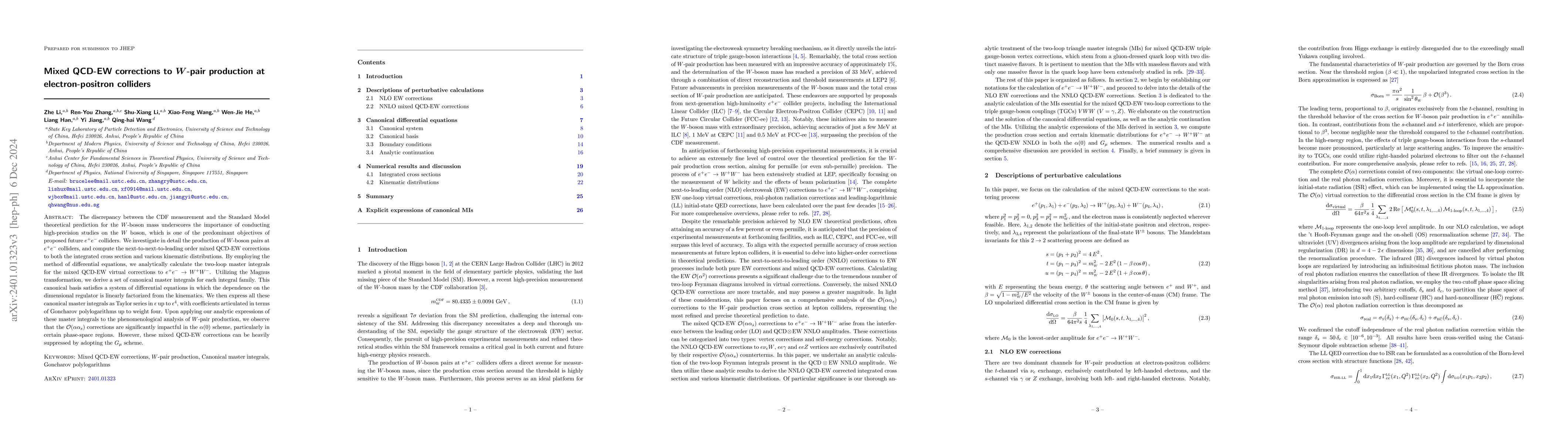 Thumbnail for Mixed QCD-EW corrections to $W$-pair production at electron-positron
  colliders