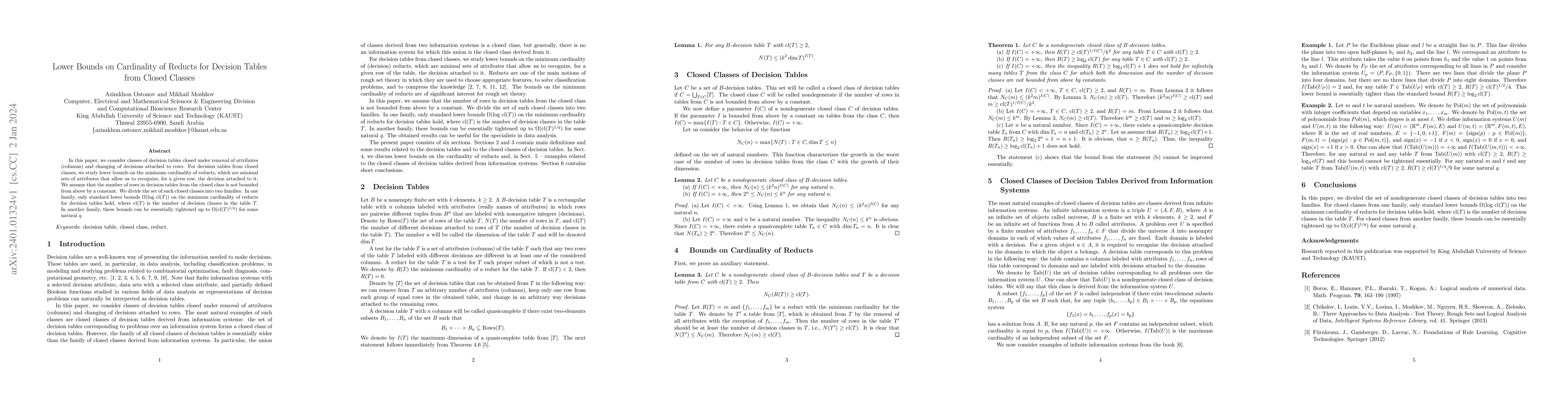 Thumbnail for Lower Bounds on Cardinality of Reducts for Decision Tables from Closed
  Classes