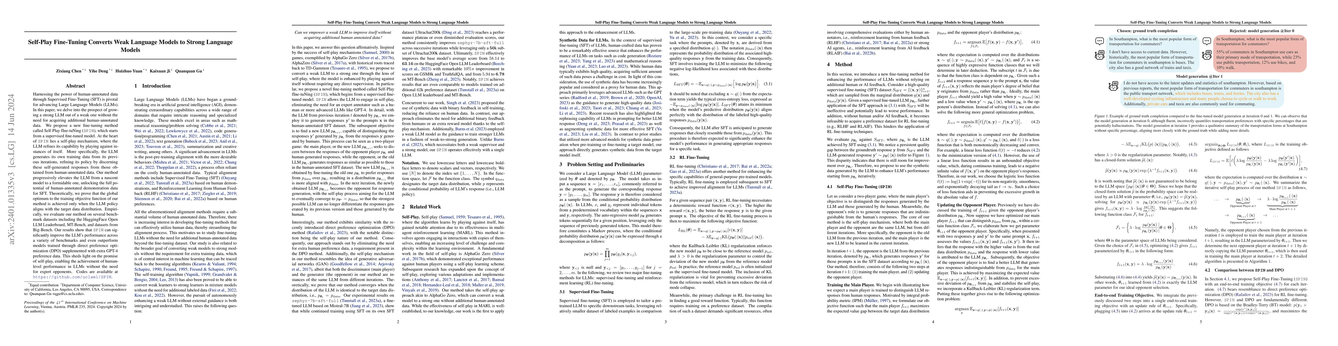 Thumbnail for Self-Play Fine-Tuning Converts Weak Language Models to Strong Language
  Models