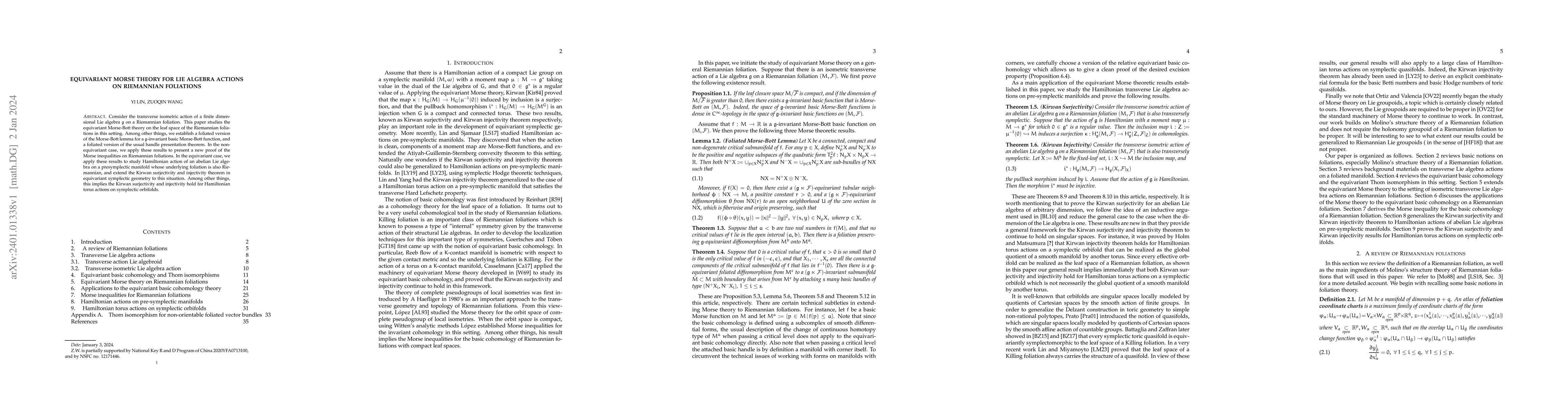 Thumbnail for Equivariant Morse theory for Lie algebra actions on Riemannian
  foliations