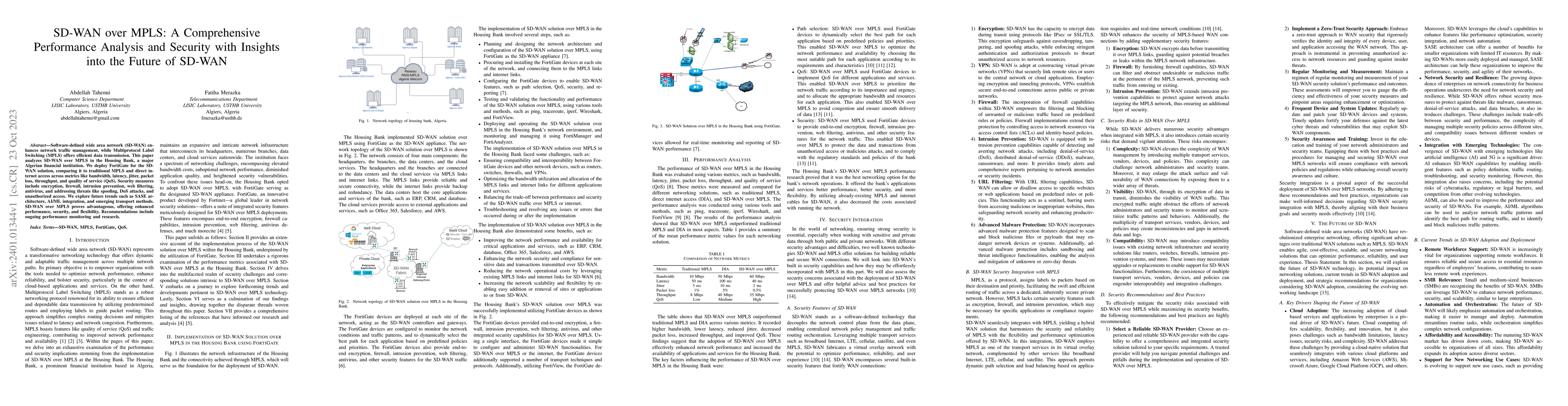 Thumbnail for SD-WAN over MPLS: A Comprehensive Performance Analysis and Security with
  Insights into the Future of SD-WAN