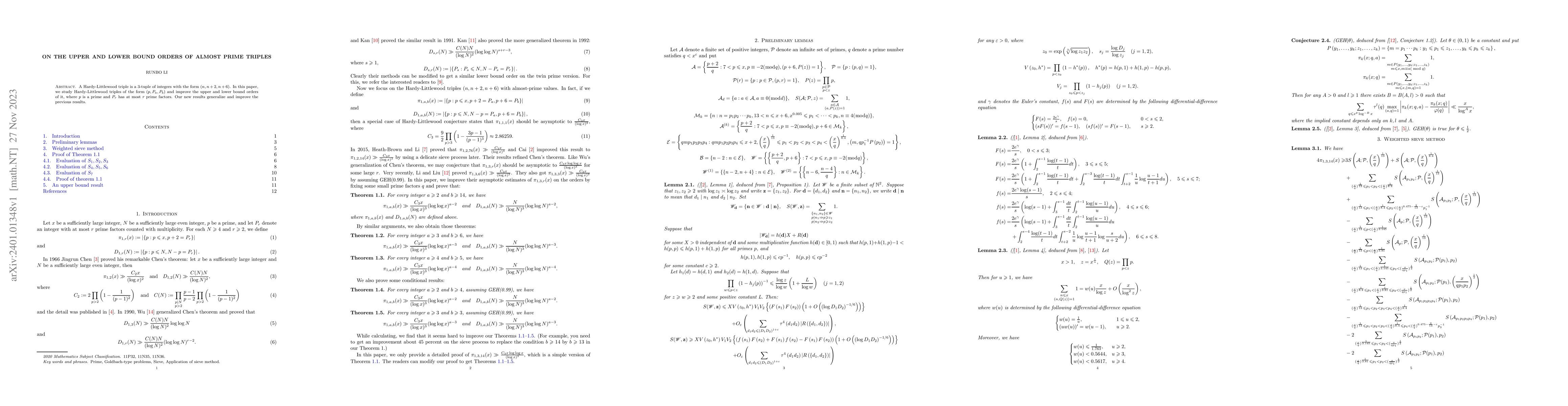 Thumbnail for On the upper and lower bound orders of almost prime triples