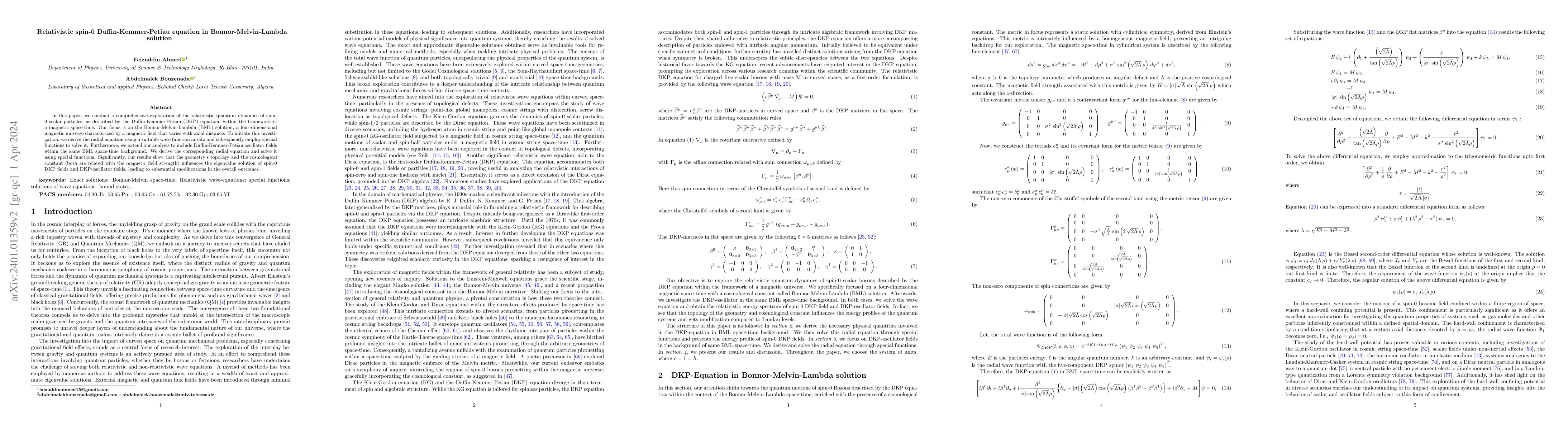 Thumbnail for Relativistic spin-0 Duffin-Kemmer-Petiau equation in
  Bonnor-Melvin-Lambda solution