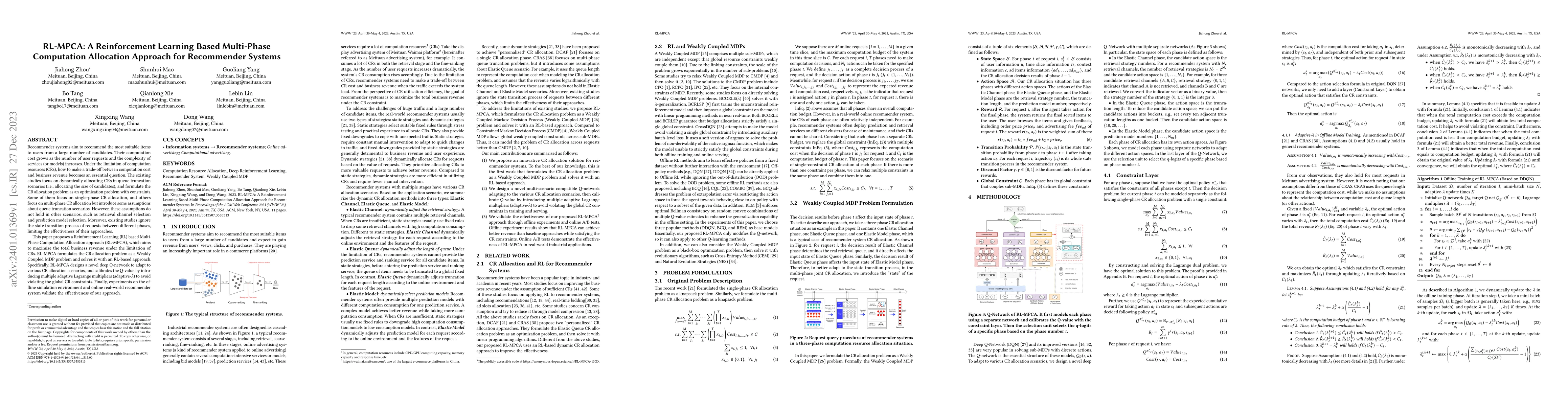 Thumbnail for RL-MPCA: A Reinforcement Learning Based Multi-Phase Computation
  Allocation Approach for Recommender Systems