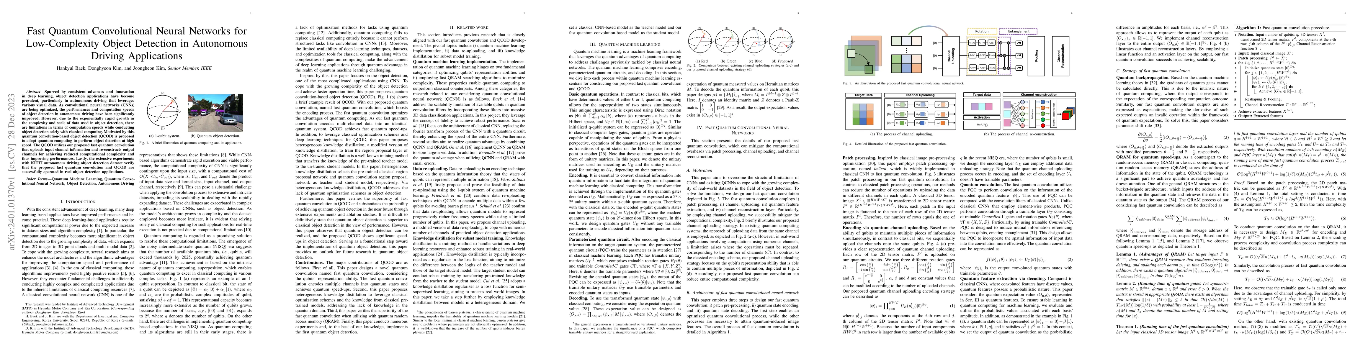 Thumbnail for Fast Quantum Convolutional Neural Networks for Low-Complexity Object
  Detection in Autonomous Driving Applications