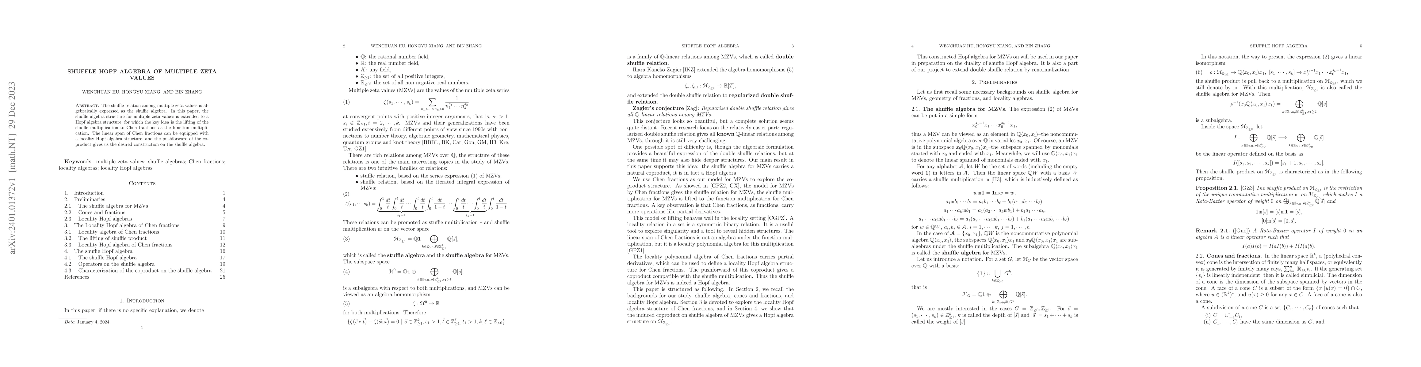 Thumbnail for Shuffle Hopf algebra of Multiple zeta values