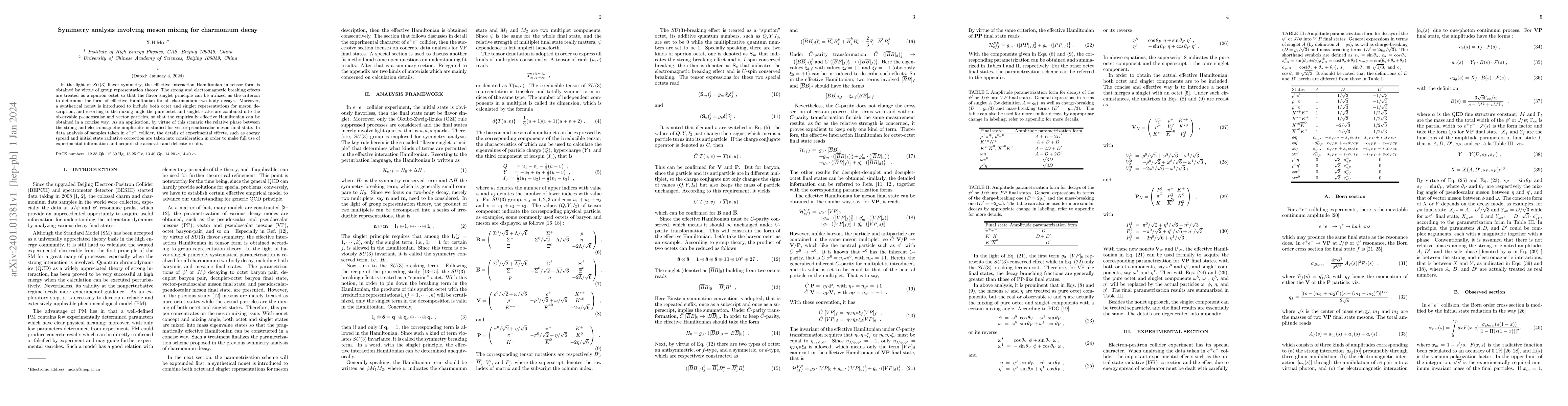 Thumbnail for Symmetry analysis involving meson mixing for charmonium decay