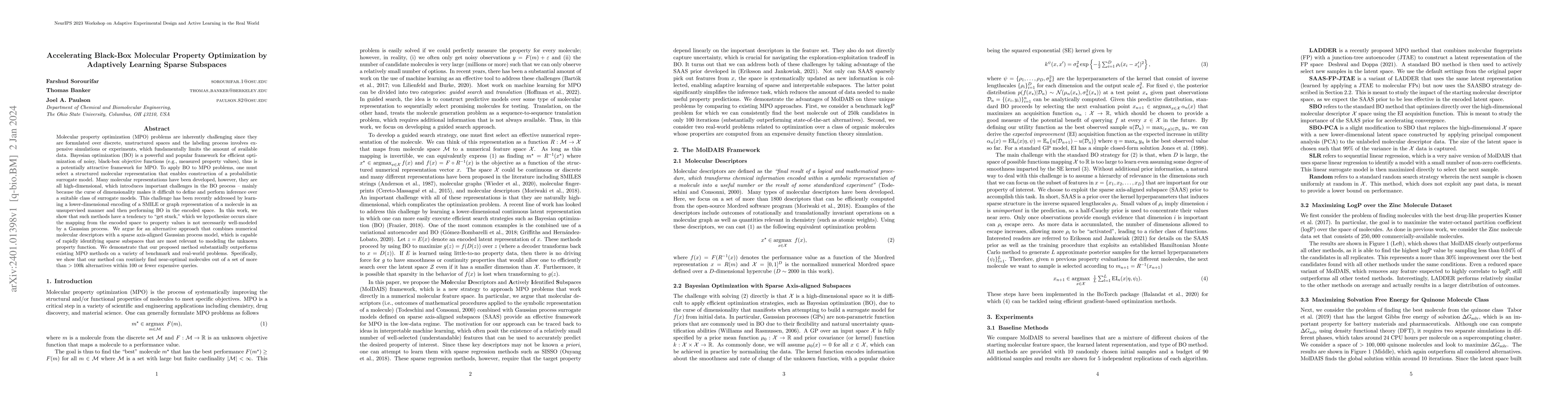 Thumbnail for Accelerating Black-Box Molecular Property Optimization by Adaptively
  Learning Sparse Subspaces