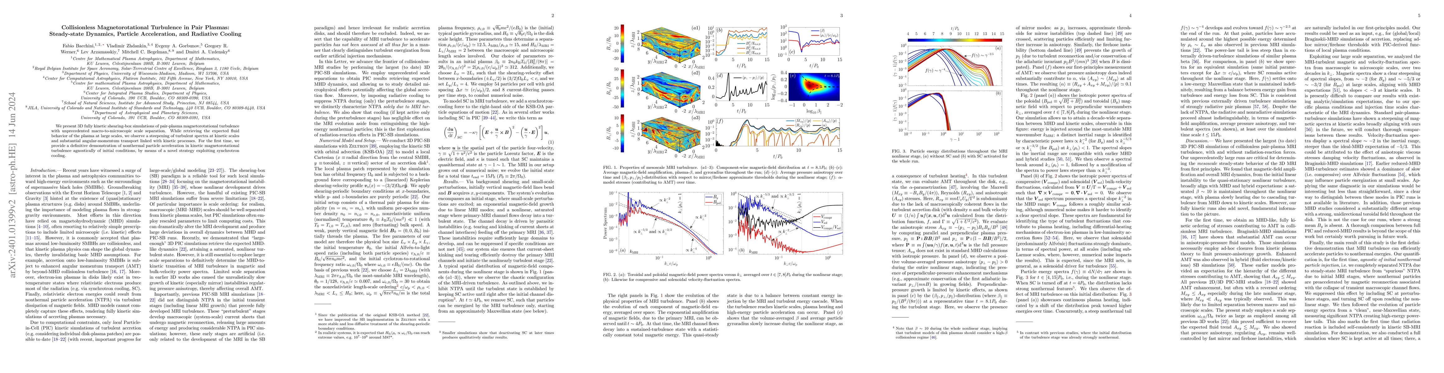 Thumbnail for Collisionless Magnetorotational Turbulence in Pair Plasmas: Steady-state
  Dynamics, Particle Acceleration, and Radiative Cooling