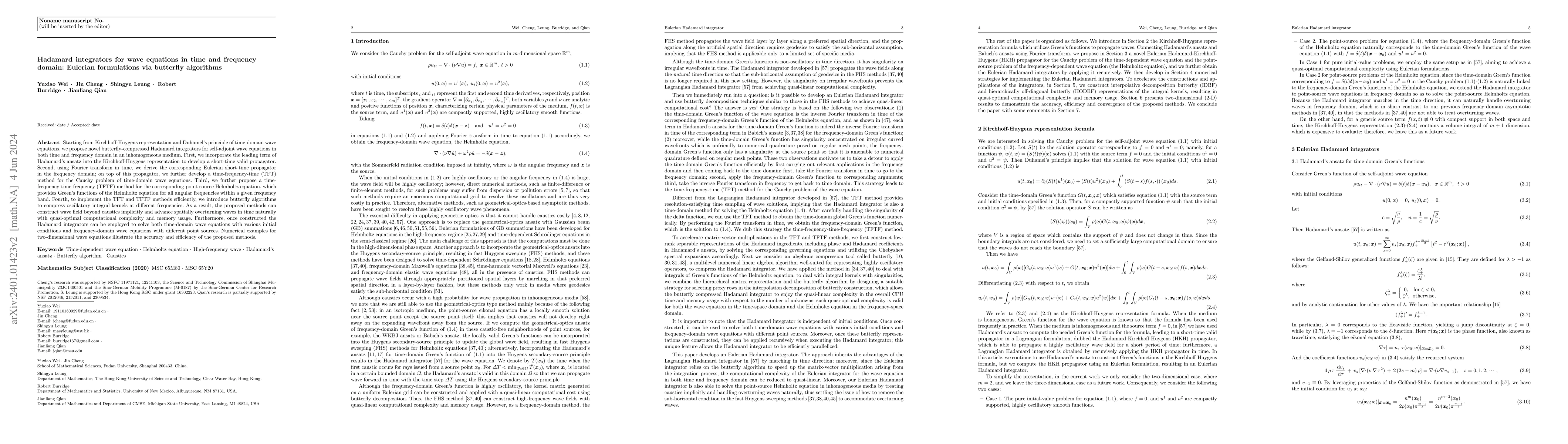 Thumbnail for Hadamard integrators for wave equations in time and frequency domain:
  Eulerian formulations via butterfly algorithms
