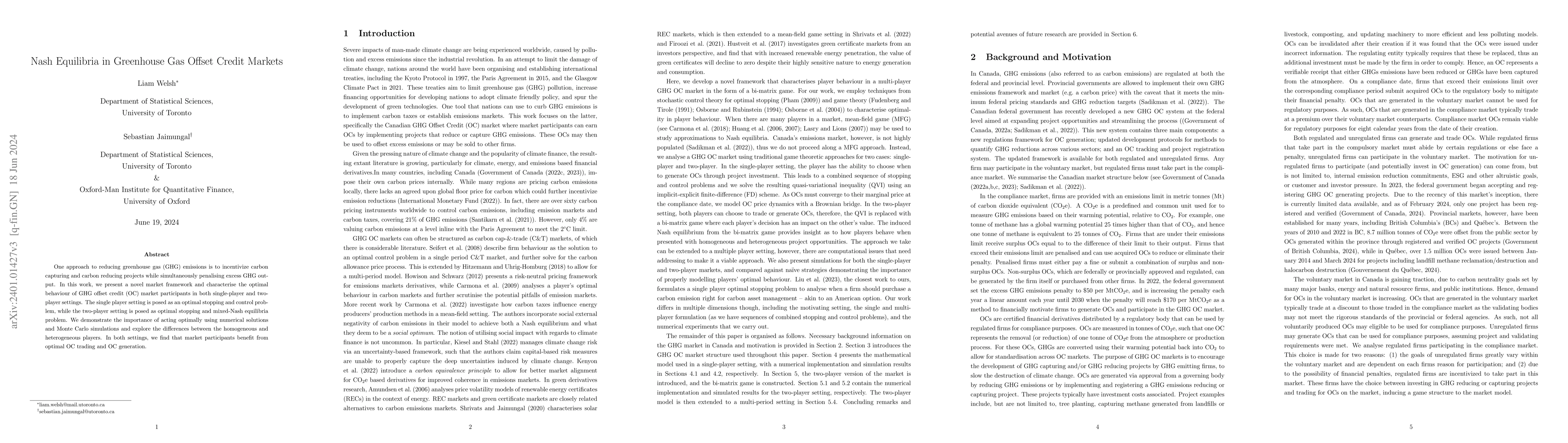 Thumbnail for Nash Equilibria in Greenhouse Gas Offset Credit Markets