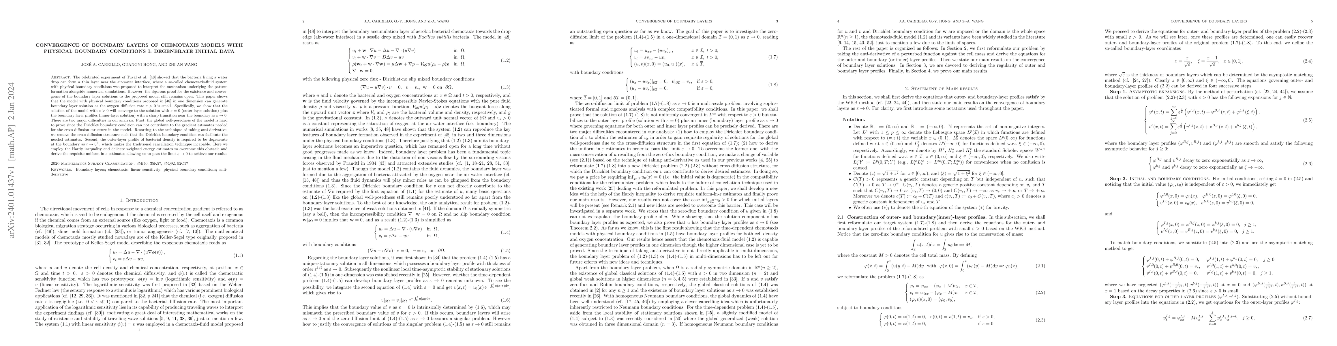 Thumbnail for Convergence of boundary layers of chemotaxis models with physical
  boundary conditions~I: degenerate initial data