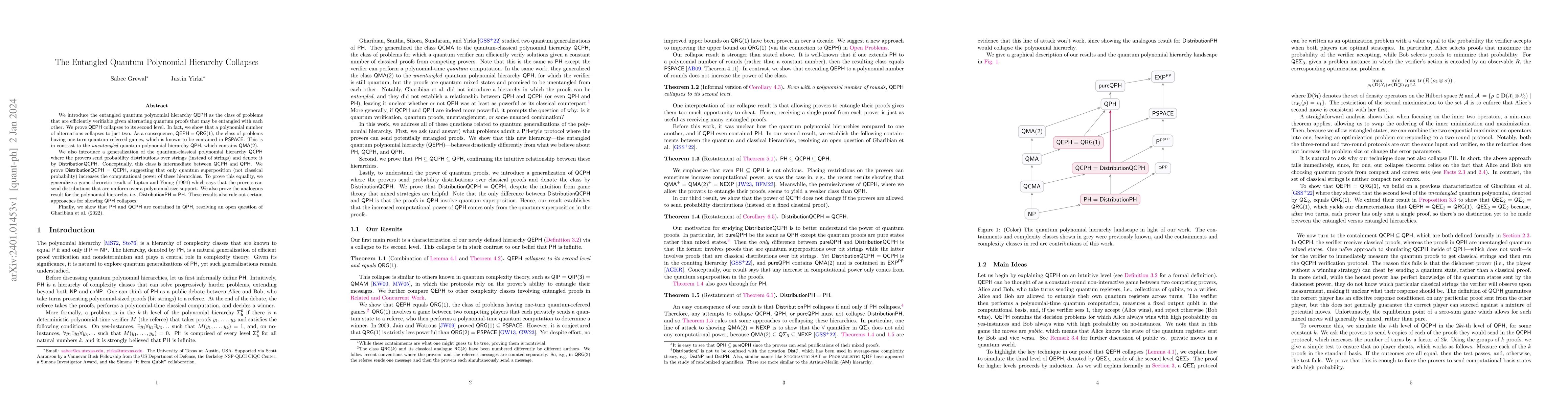 Thumbnail for The Entangled Quantum Polynomial Hierarchy Collapses