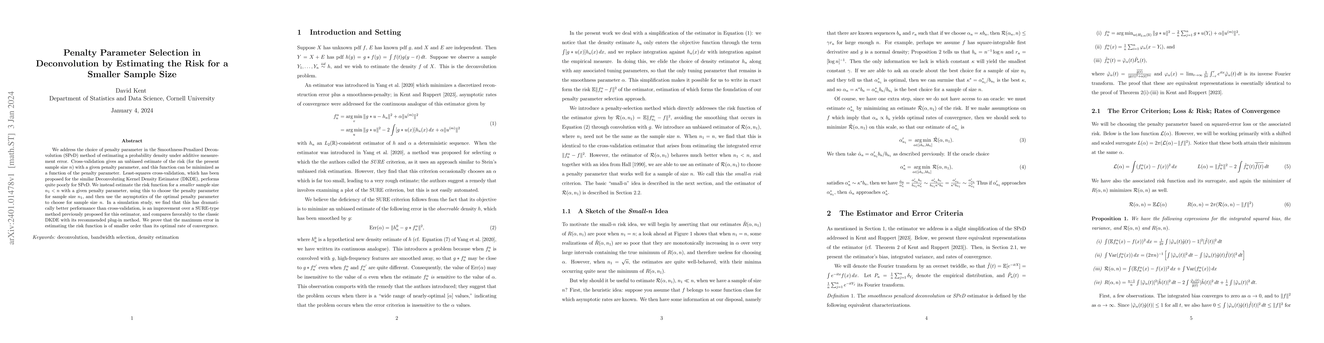 Thumbnail for Penalty Parameter Selection in Deconvolution by Estimating the Risk for
  a Smaller Sample Size