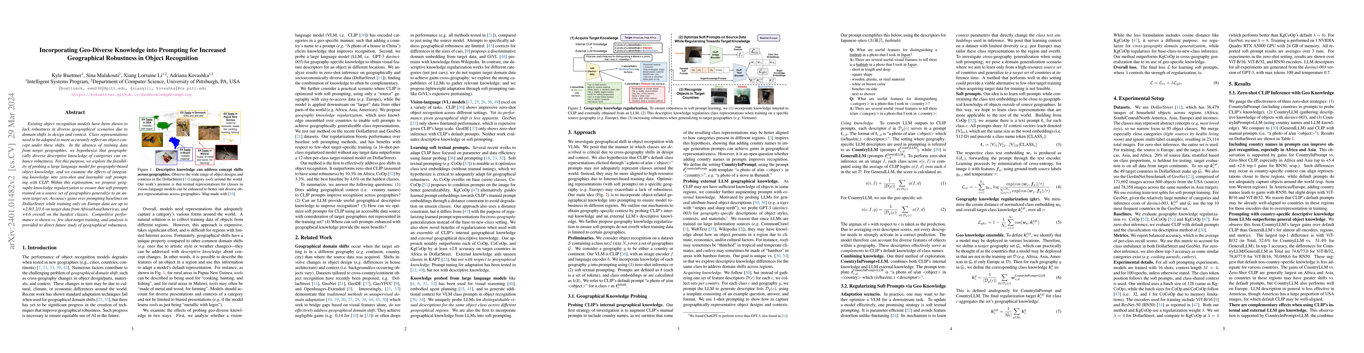 Thumbnail for Incorporating Geo-Diverse Knowledge into Prompting for Increased
  Geographical Robustness in Object Recognition