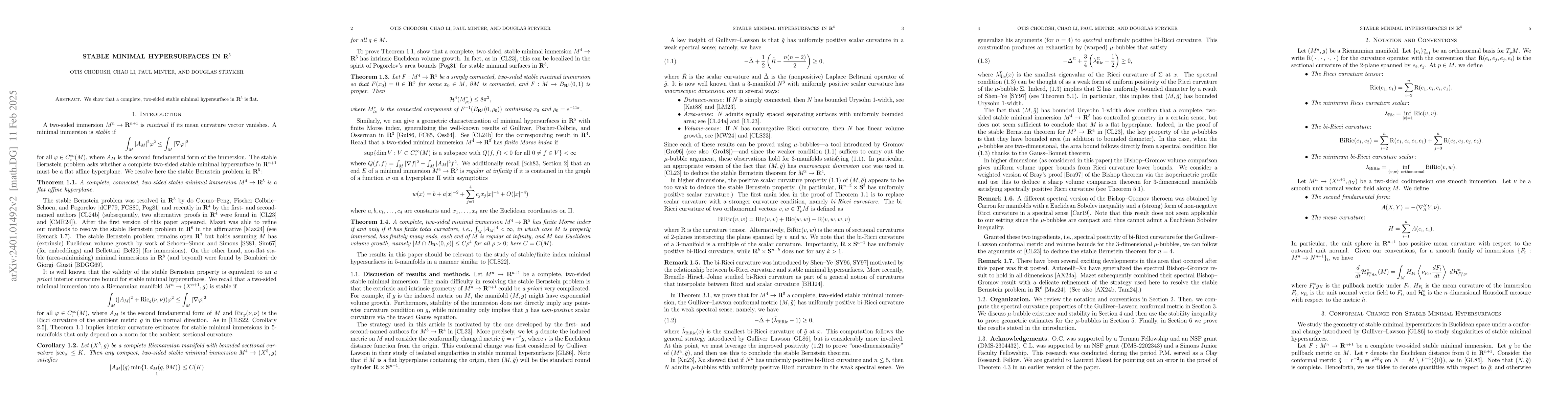 Thumbnail for Stable minimal hypersurfaces in $\mathbf{R}^5$