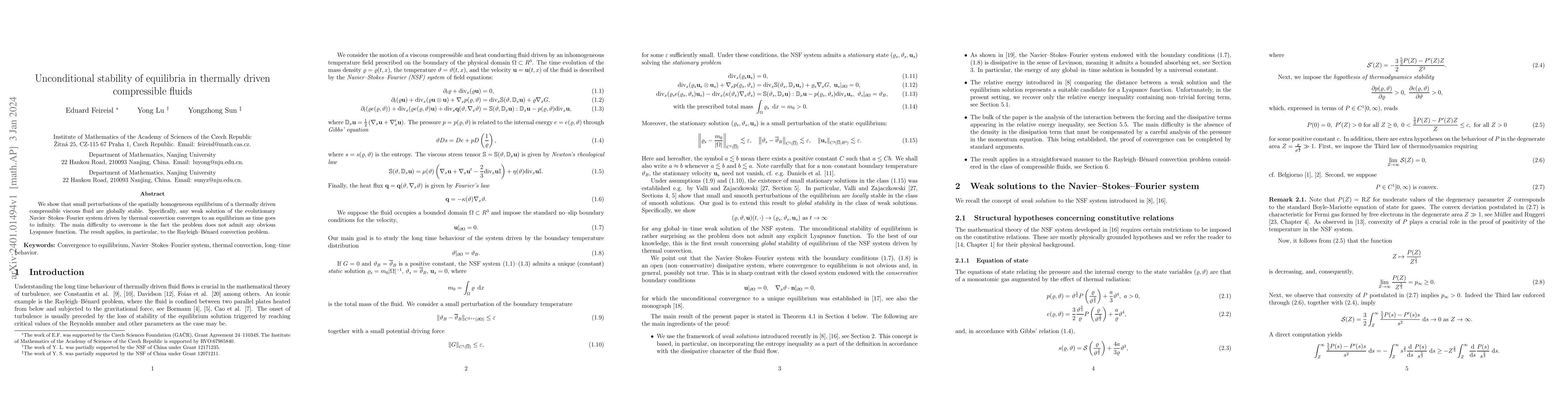 Thumbnail for Unconditional stability of equilibria in thermally driven compressible
  fluids