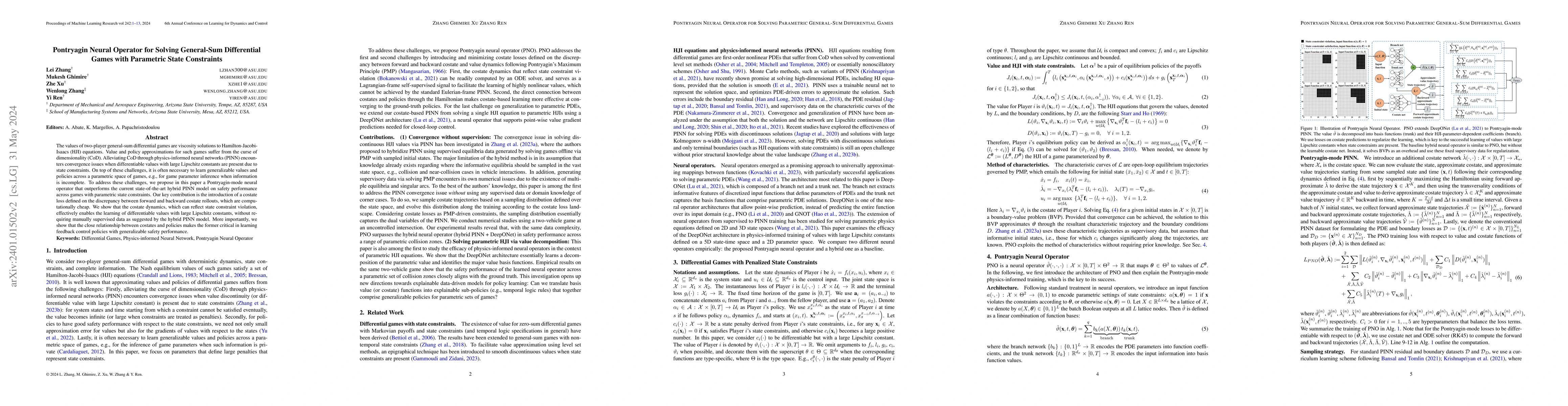Thumbnail for Pontryagin Neural Operator for Solving Parametric General-Sum
  Differential Games