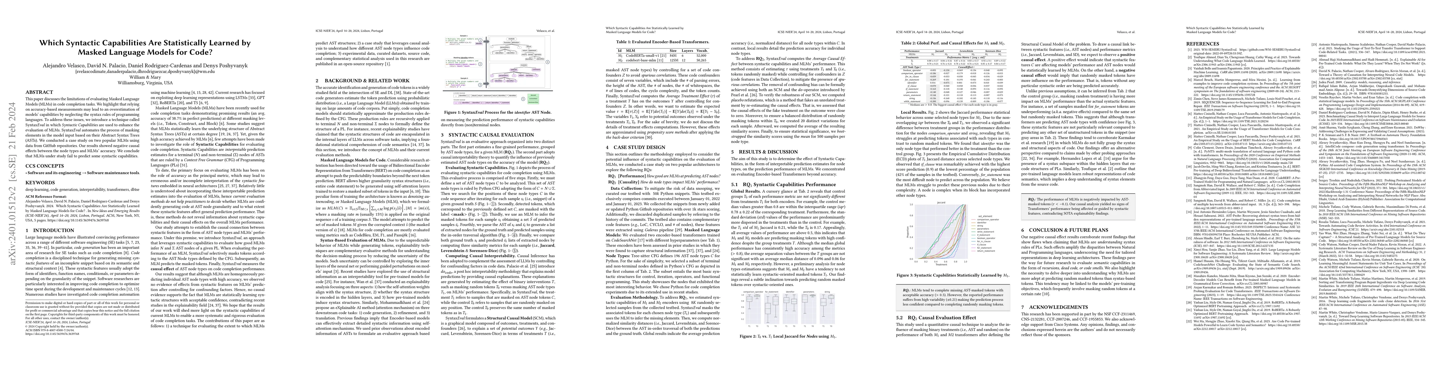 Thumbnail for Which Syntactic Capabilities Are Statistically Learned by Masked
  Language Models for Code?