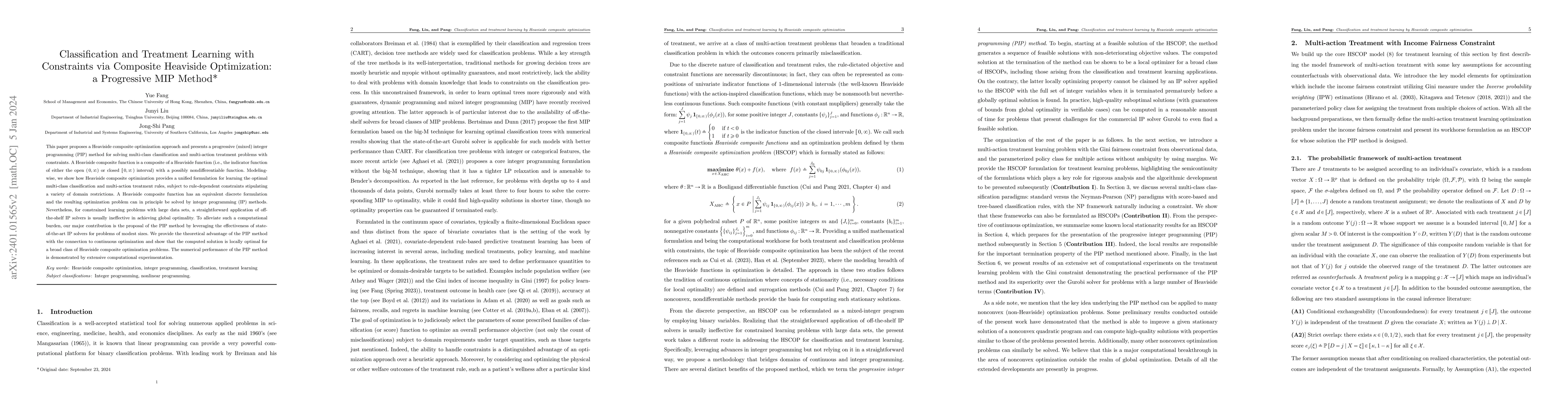 Thumbnail for Classification and Treatment Learning with Constraints via Composite
  Heaviside Optimization: a Progressive MIP Method