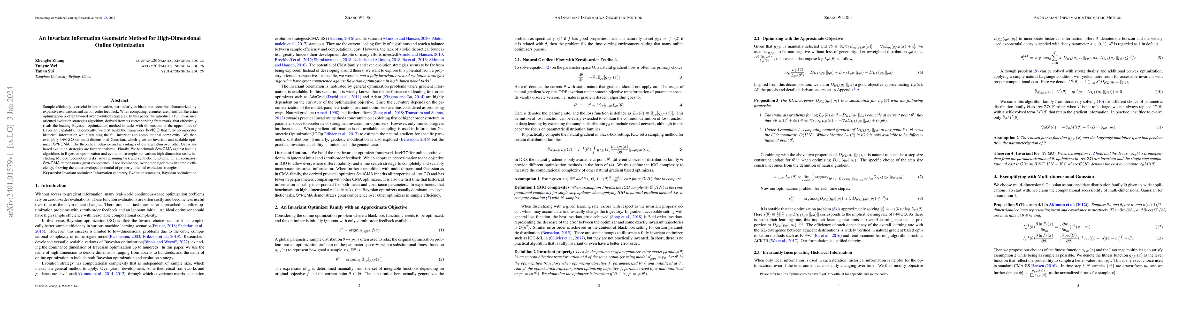 Thumbnail for An Invariant Information Geometric Method for High-Dimensional Online
  Optimization