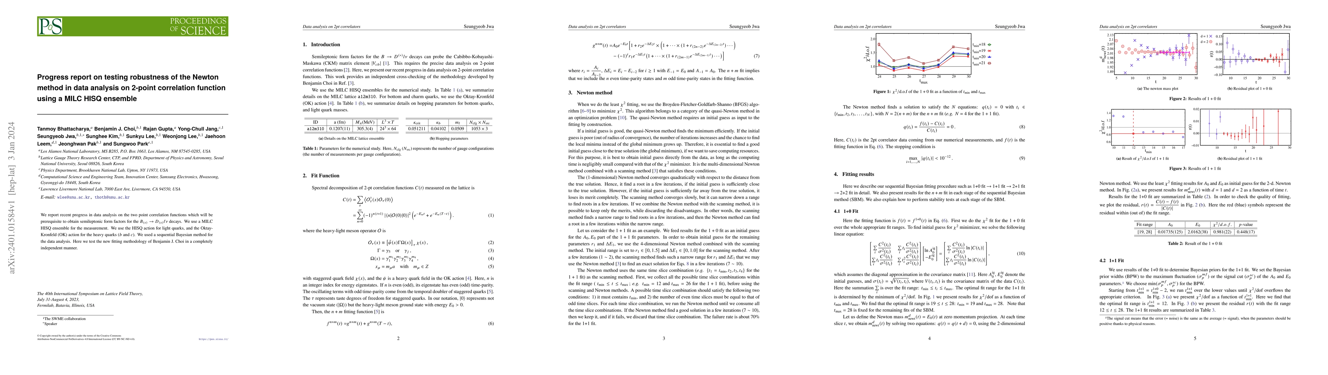 Thumbnail for Progress report on testing robustness of the Newton method in data
  analysis on 2-point correlation function using a MILC HISQ ensemble