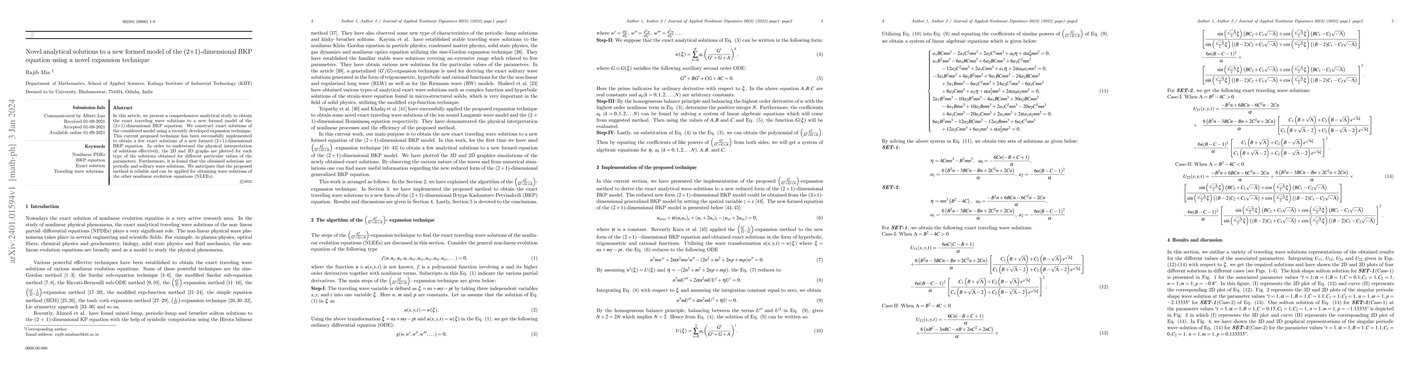 Thumbnail for Novel analytical solutions to a new formed model of the
  (2+1)-dimensional BKP equation using a novel expansion technique
