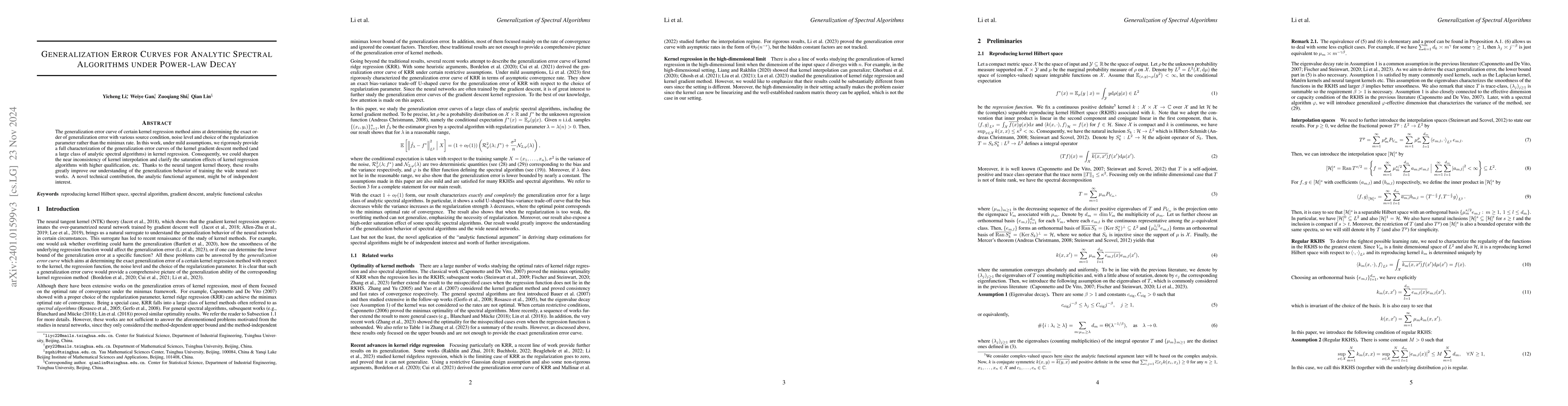 Thumbnail for Generalization Error Curves for Analytic Spectral Algorithms under
  Power-law Decay